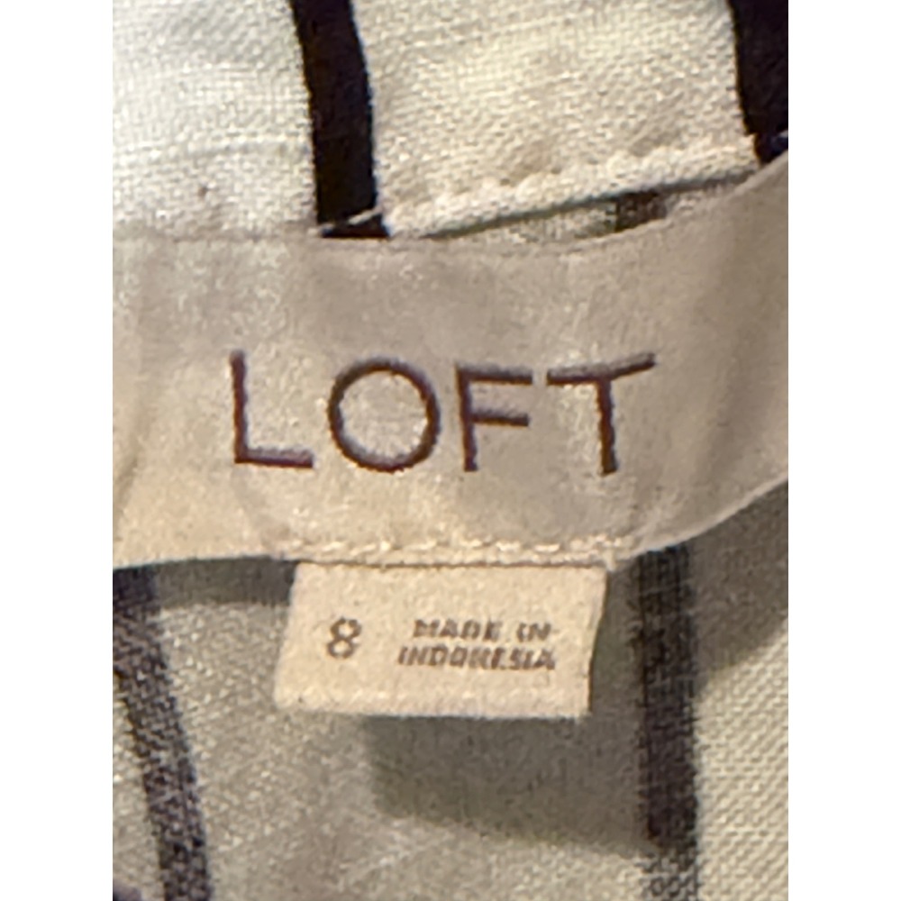 LOFT Striped Linen Blend Wide Leg Jumpsuit Black White Button Front Size 8 - Picture 7 of 10